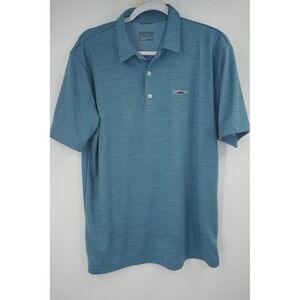 Patagonia Polo Shirt Mens Medium Blue Fitz Roy Fish Logo Performance Golf Mesh